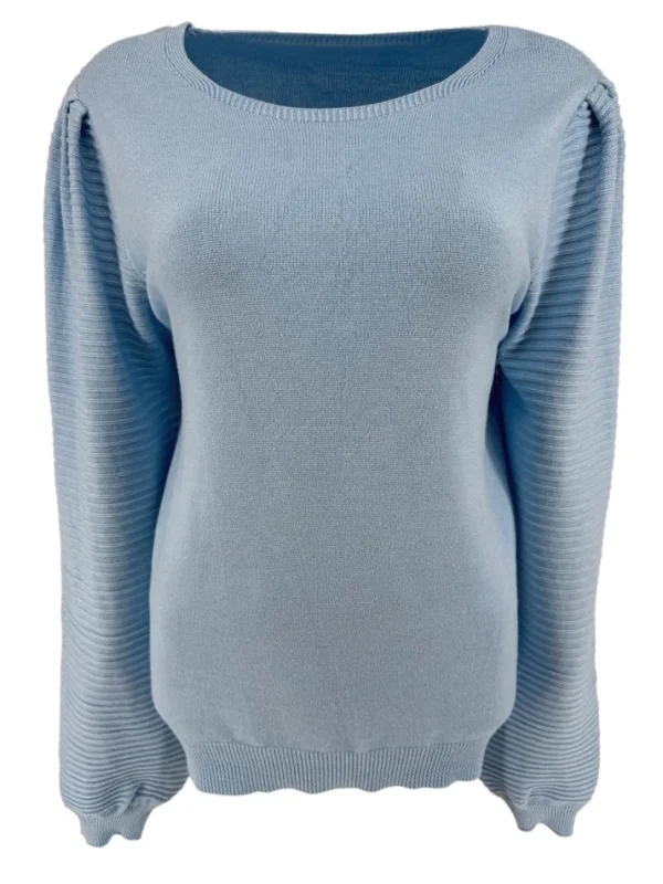 Trui met geribbelde lange mouw Mies licht blauw (TUS)