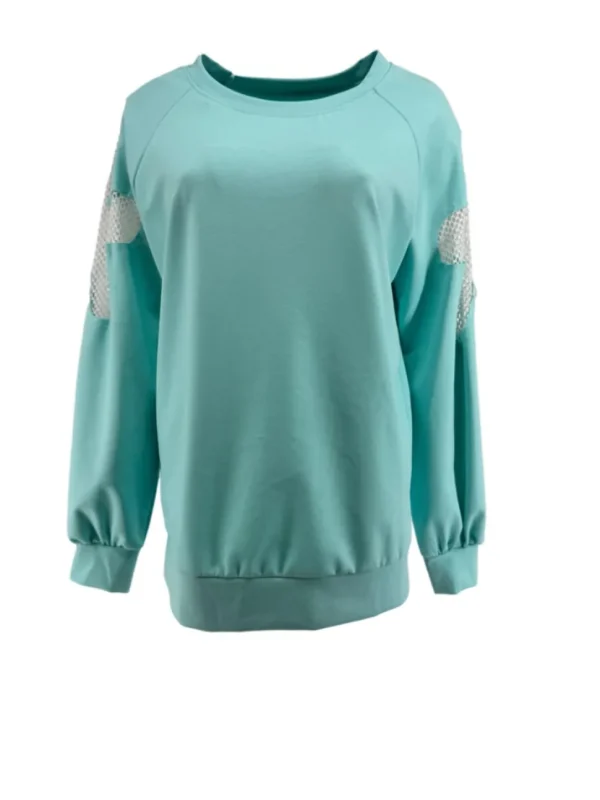 Trui met mesh flower op de mouw mint (SW)