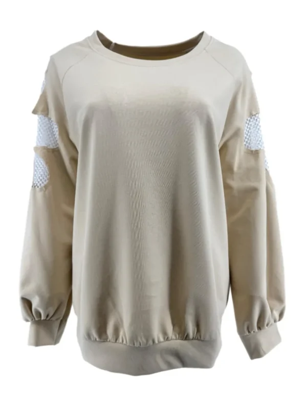 Trui met mesh flower op de mouw beige (SW)
