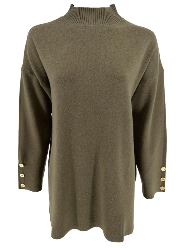 Trui met opstaande kraag en knopen op de mouw army (8503PL). SALE