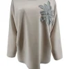 Trui met strass en bloem op de borst beige (gts)