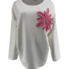 Trui met strass en bloem op de borst off-white(gts)