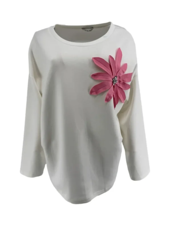 Trui met strass en bloem op de borst off-white(gts)