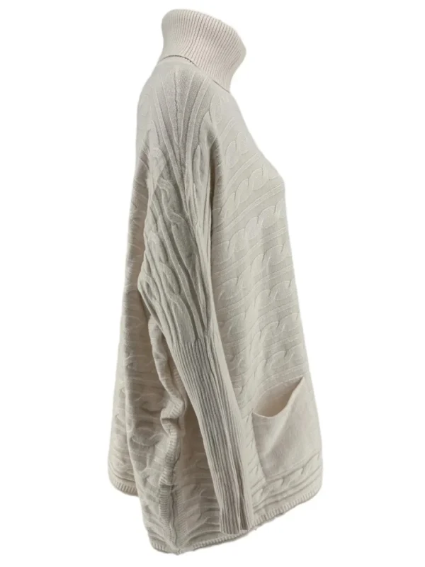 Trui met vleermuis mouw en col met vlecht detail creme (X5218)