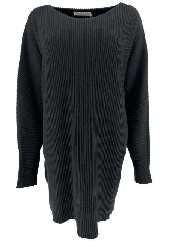 Trui volledig geribbeld met ronde hals zwart (DZ-8948)