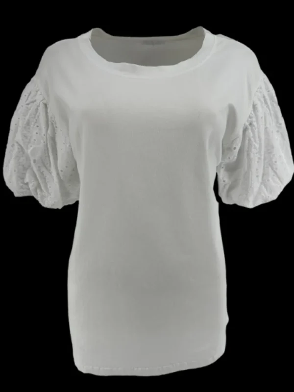 T-shirt met broderie mouw suus wit