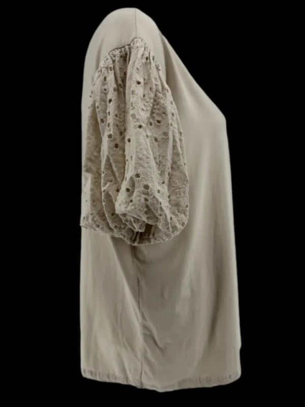 T-shirt met broderie mouw suus Beige