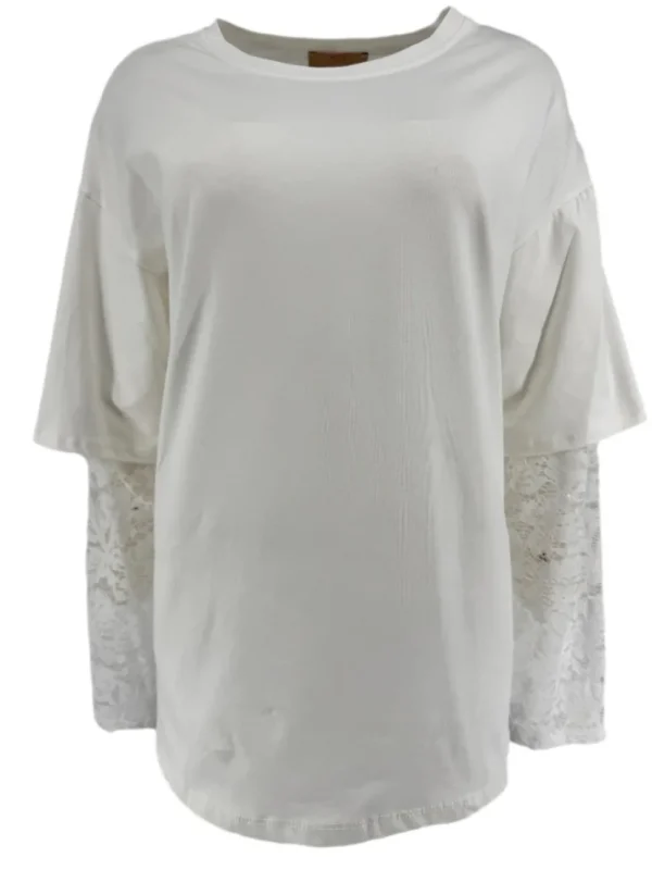 T-Shirt met kanten mouw Pien wit