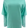T-Shirt met kanten mouw Pien turquoise