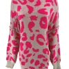 Tuniek met opstaande kraag en naad op de mouw panterprint fuchsia