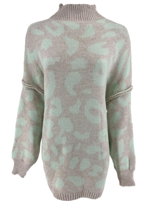 Tuniek met opstaande kraag en naad op de mouw panterprint mint