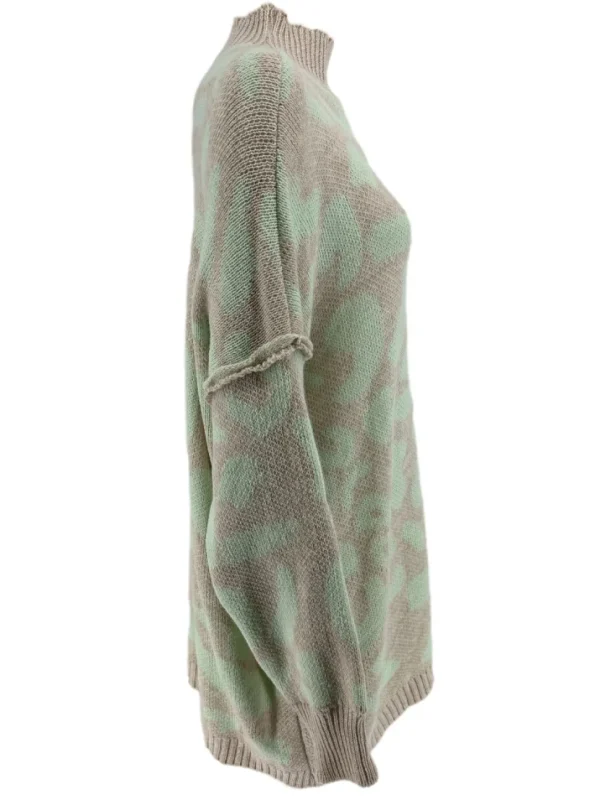 Tuniek met opstaande kraag en naad op de mouw panterprint mint