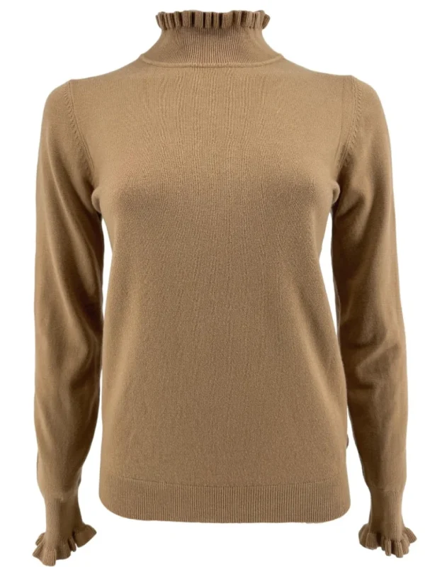 Turtleneck trui met froezel aan de hals en mouw Froetie camel