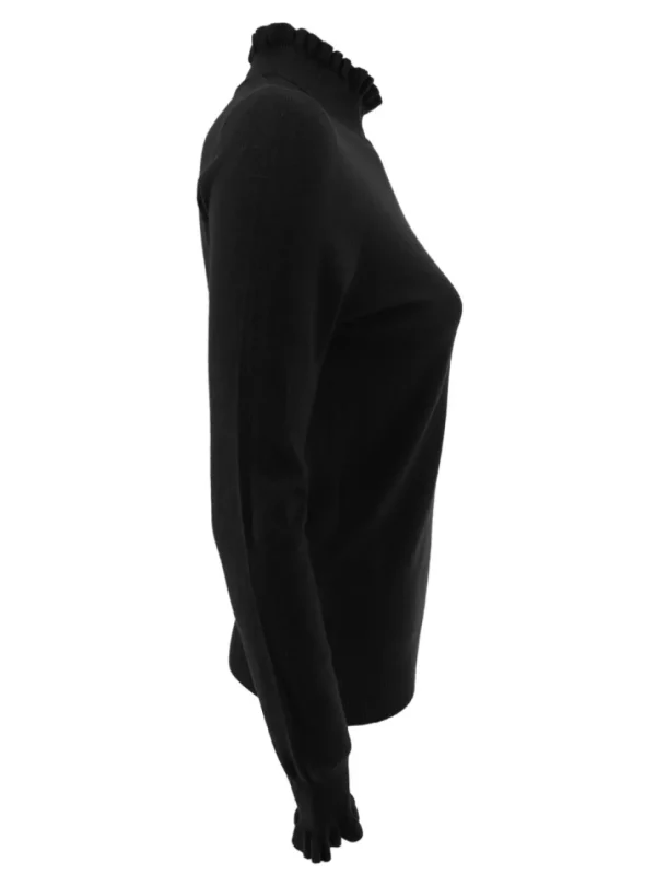 Turtleneck trui met froezel aan de hals en mouw Froetie zwart