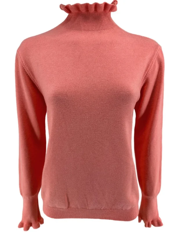 Turtleneck trui met froezels Viola koraal (TUS)