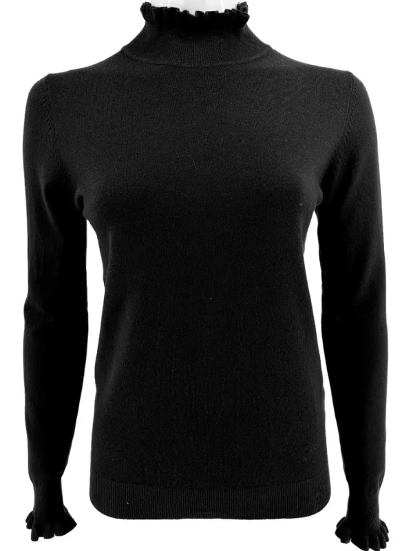 Turtleneck trui met froezel aan de hals en mouw Froetie zwart