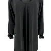 Uitlopende blouse met lange mouw en V-hals Wendy zwart.(TKD)