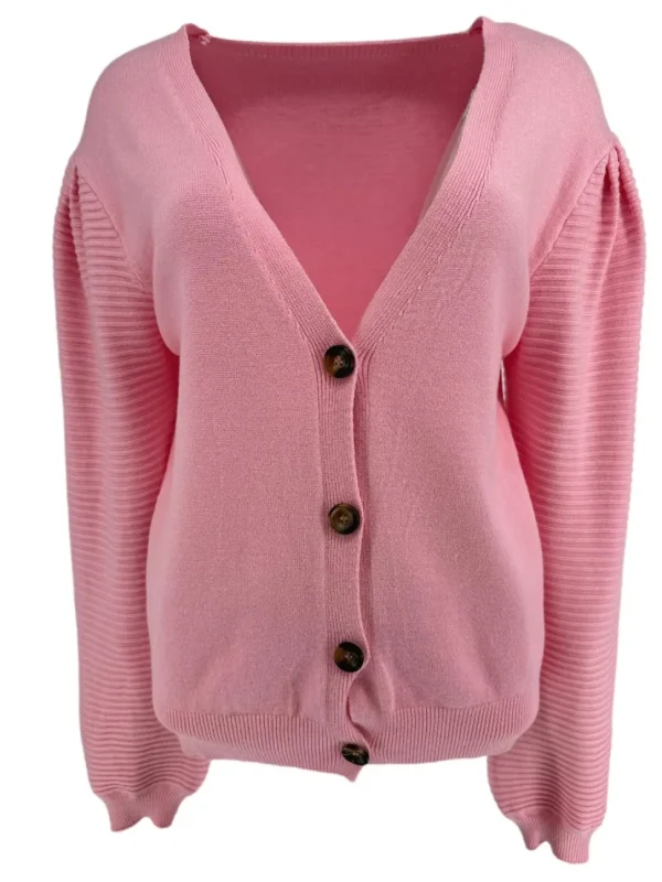 Vest met lange mouw en rib detail Mila licht roze