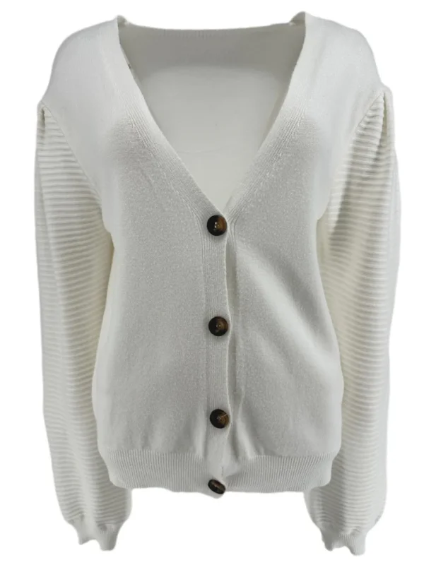 Vest met lange mouw en rib detail Mila off-white