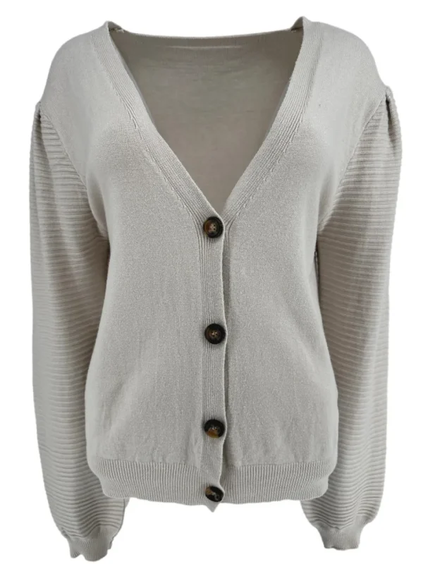 Vest met lange mouw en rib detail Mila beige