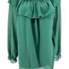 Voile blouse met lange mouw en ruffle langs de hals flessengroen SALE