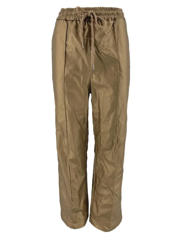 Wijde broek met naad en elastische taille goud
