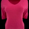 Zacht trui met V-HALS en 3/4 mouw ALPACA fuchsia