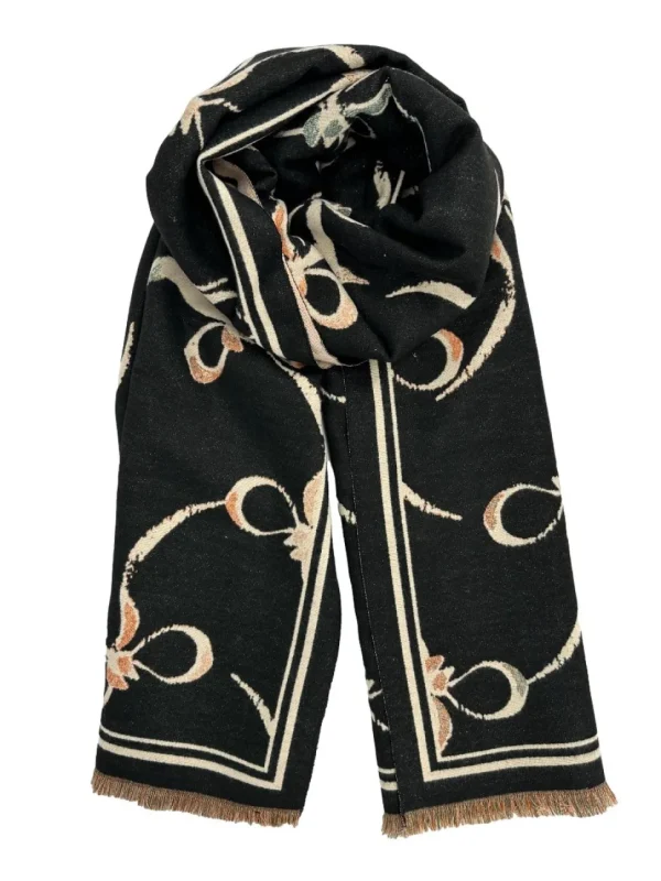Zachte sjaal met strik patroon black (D23-17)